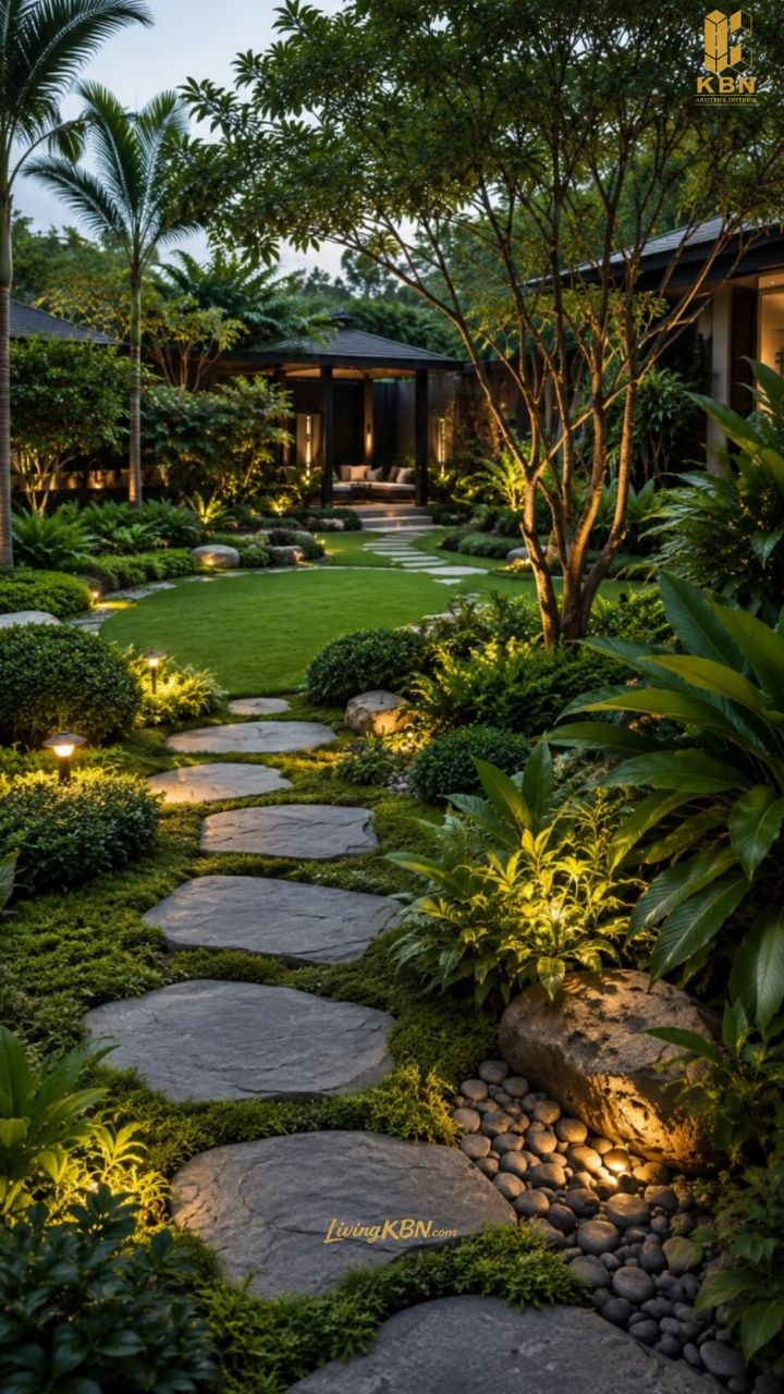 Taman Depan Resort Style — soft planting & gazebo kayu