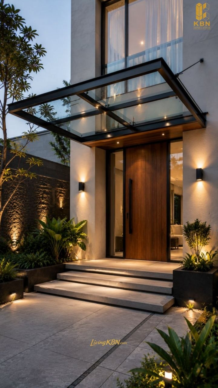 Kanopi Kaca Tempered Entrance — elegan dan modern